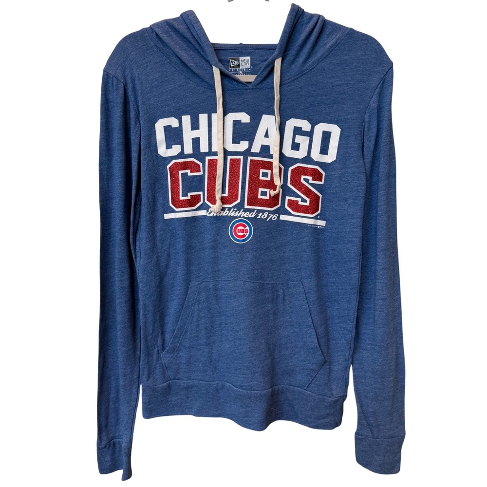New Era Chicago Cubs Womens Small Blue Glitter Graphic Lightweight Hoodie MLB